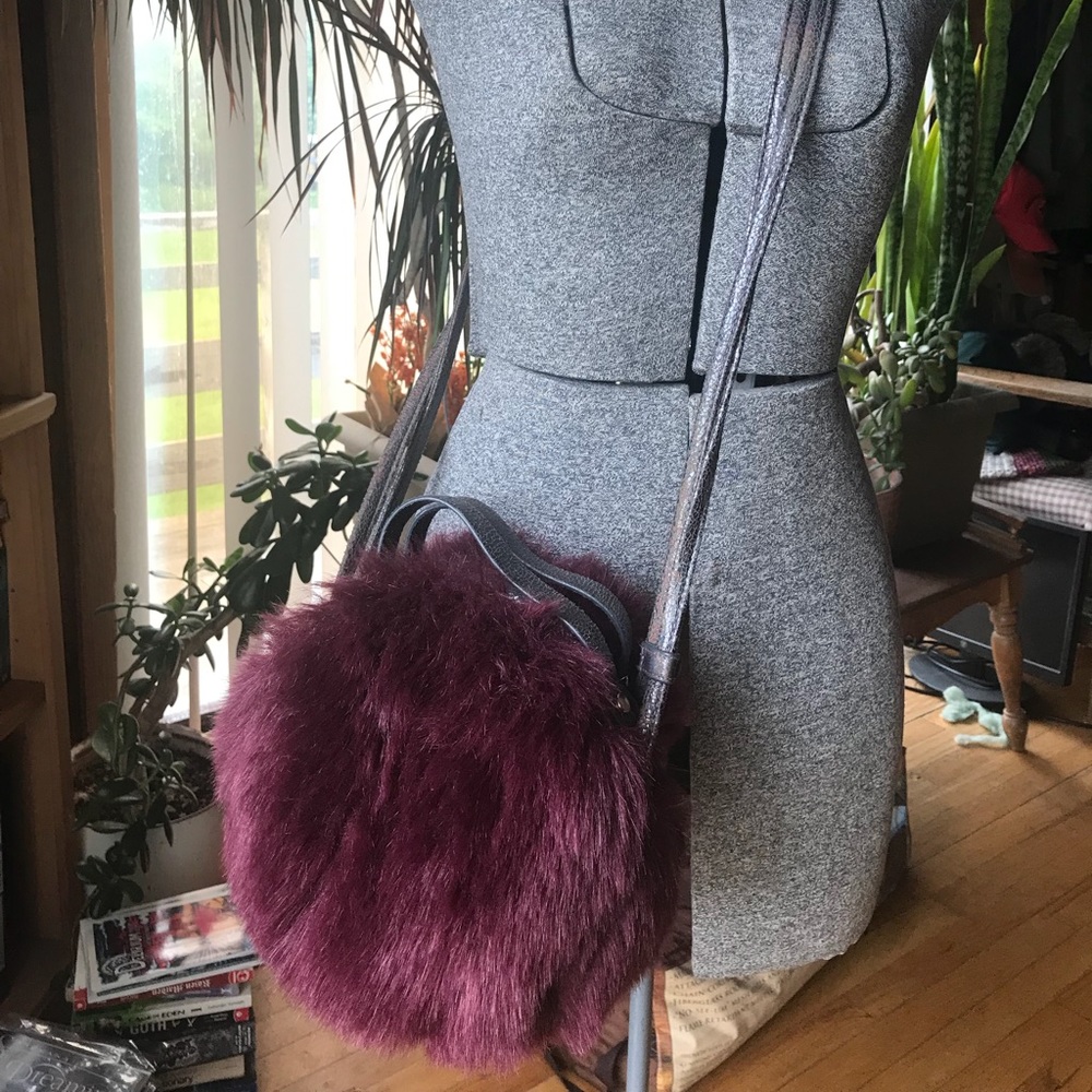 Fuzzy Maroon Crossbody Purse